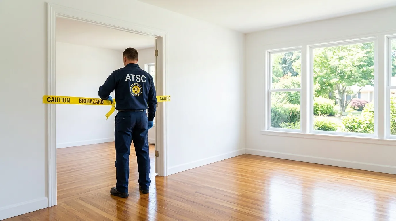 Certified biohazard cleanup crew performing Decomposition Cleanup in Firestone